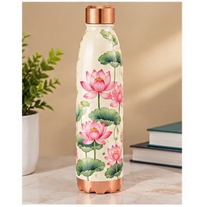 Bouteille d'eau ayurvédique en cuivre avec couvercle en cuivre, motif marguerite et papillon, portable pour l'extérieur - Product Image 3