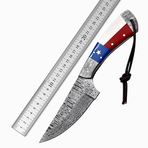 Cuchillo de caza Drop Point con mango rojo, blanco y azul, funda de cuero, hoja de borde recto de calidad DIY, cuchillos en venta - Product Image 6