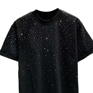 เสื้อยืดผู้ชายแขนสั้นพิมพ์ลายสีดำขนาดใหญ่ประดับเพชรเทียม คอทรงโอ สไตล์ลำลอง ผ้าถัก - Product Image 6