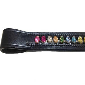 Cadena de Diamantes de Cristal Arcoíris de Una Sola Hilera Hecha a Medida, Incrustada en Cuero Inglés Negro para Caballo, en Tamaños Completo y Cob - Product Image 6