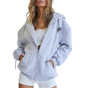 Sweat-shirt à capuche zippé pour femme, personnalisé avec logo OEM, haute qualité, tendance, décontracté, coupe oversize, impression anti-rétrécissement - Product Image 1