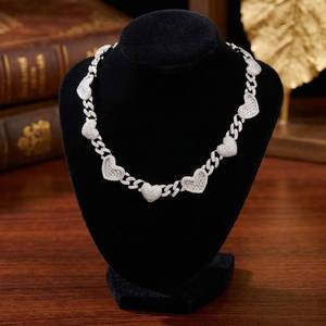 Collier en argent 925 avec diamants Moissanite VVS, style Hip Hop, passe le testeur de diamants, chaîne cubaine en forme de cœur, pour unisexe - Product Image 1