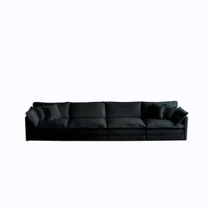 Divano Sezionale a U Reversibile Grande e Confortevole in Ciniglia Nera per Soggiorno con Doppi Pouf Extra - Product Image 4