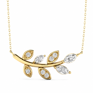 Pendentif branche de feuille en diamant de laboratoire taille marquise et rond, plaqué rhodium en or 10K 14K 18K, argent 925 935, pour fiançailles - Product Image 1