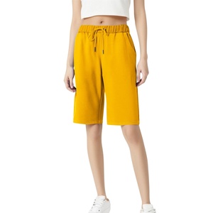 Pantalones cortos de algodón informales y deportivos para mujer, pantalones cortos de algodón con cordón para caminar, pantalones cortos hasta la rodilla con bolsillos - Product Image 2