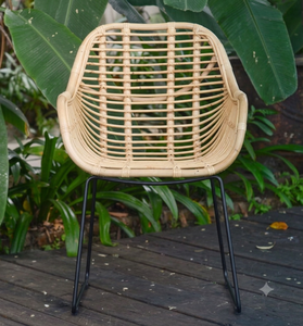 Chaise de salle à manger moderne en rotin naturel, fauteuil d'extérieur en osier, mobilier scandinave pour patio, café, restaurant avec pieds en métal - Product Image 3