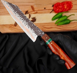 Cuchillo de Chef LEGACY BLADES Profesional de Acero de Damasco y Cobre, Afilado como una Navaja, Mango de Resina, Forjado a Mano, Cuchillo de Cocina de Fábrica - Product Image 2