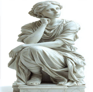 Modern white marble sculpture of a seated <b>nude</b> female figure bent forward over a rock pedestal. - Product Image 6