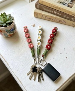 Flower Design Macrame Keychain Decorative Object For Bags Keys Car Key Organizer And Gift Purpose Key Accessory From India - Product Image 1