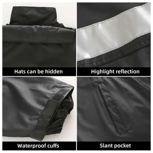 Ensemble imperméable noir en PVC pour homme avec bandes réfléchissantes et capuche – Vêtements de travail et de pluie réfléchissants – Vente en gros - Product Image 4