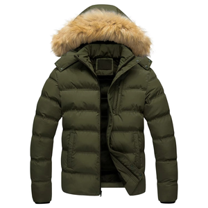 Chaqueta Acolchada para Hombre, Estilo Nuevo, Transpirable, Tallas Grandes, Capucha con Peluche, Cierre de Cremallera, Mangas Completas, Diseño de Burbujas, Dos Colores, Económica, para Invierno - Product Image 1