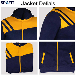 Survêtement unisexe décontracté léger à capuche en molleton lavé, coupe ajustée, manches longues, bleu et jaune, pour le sport, le jogging et la course à pied - Product Image 5