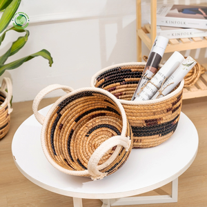 Lot de 2 paniers en jacinthe d'eau avec bords cousus, paniers de rangement faits à la main, vente en gros, écologiques, fabriqués au Vietnam - Product Image 4