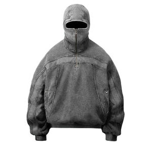 Sweat à capuche oversize avec masque intégré, unisexe, streetwear, pull tendance, design personnalisé, effet délavé, 100% coton - Product Image 1