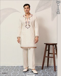 Kurta traditionnel pour homme en broderie Bandhani Lavender Peacock Royal, séchage rapide, longueur au sol, idéal pour les fêtes, les mariages et Diwali - Product Image 3