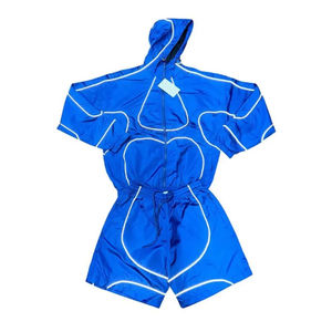 Conjunto deportivo ligero de nailon con cremallera personalizado para hombre, conjunto de dos piezas de pantalones cortos cortavientos de verano, corte holgado. - Product Image 3