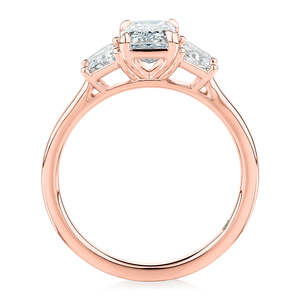 Anillo de compromiso de oro amarillo de 14K con tres diamantes de laboratorio de corte esmeralda, anillo de promesa nupcial, certificado IGI, para aniversario - Product Image 3