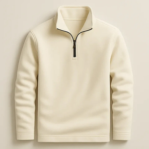 Men's Women's Minimalist Half Zip Sweatshirt Oversized <b>Mock</b> <b>Neck</b> Plain Grey Cotton Custom Logo <b>Top</b> - Product Image 6