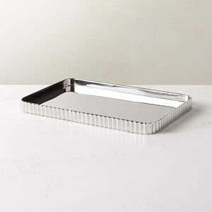 Bandeja Rectangular de Metal Plateado de Lujo al por Mayor, Plato para Hotel con Bordes Acordonados Elegantes, Decoración Moderna para el Hogar - Product Image 1