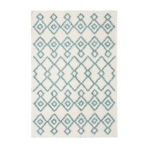 Alfombra de área de algodón tuftada a mano, color marfil y azul, con patrón geométrico de diamantes, alfombra de felpa para sala de estar, dormitorio, decoración del hogar - Product Image 2