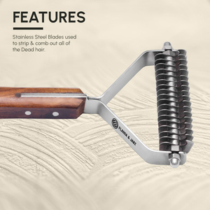 Flamia & Jabz Dog Grooming <b>Brush</b> Wooden Handle Stainless Steel 18 Blades <b>Pet</b> Hair Removal Tool - Product Image 4