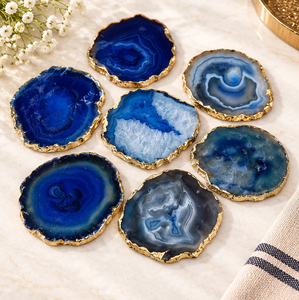 Juego de 6 Posavasos Modernos de Ágata Hechos a Mano en Latón AK en Varios Colores para Utensilios de Cocina/Decoración de Mesa - Product Image 1