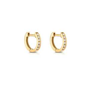 Pendientes Minimalistas de Aro con Diamantes, Oro Sólido de 14K/18K, Mini Huggies Apilables con Engaste Pavé de 8mm, Pendientes Personalizados para Segundo Agujero, Uso Diario - Product Image 3