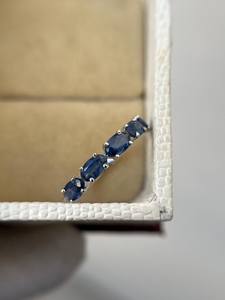 Anillo de zafiro natural con corte ovalado, cinco piedras de zafiro, anillo de compromiso, joyería de zafiro azul para ella - Product Image 6