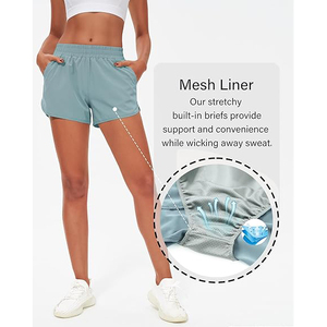 Shorts de sport pour femmes bleu clair en polyester respirant, avec ourlet incurvé, taille haute, pour la course à pied, le yoga et la remise en forme - Product Image 4