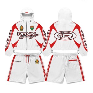 Custom Chenille Embroidery Windbreaker Sweat Suit Streetwear Reflective Short Set <b>Zip</b> <b>up</b> <b>Jacket</b> Shorts Nylon Tracksuit for Men - Product Image 5