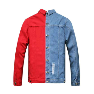 เสื้อแจ็คเก็ตยีนส์ผู้ชายแบบใส่ได้สองด้าน สีแดงน้ำเงิน แต่งคอปกแบบพับได้ แขนเสื้อปกติ สวมใส่ได้ในฤดูใบไม้ร่วง - Product Image 2