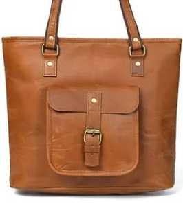 Classic Genuine <b>Leather</b> Tote <b>Bag</b> With Buckle Closure Two Straps Durable Unisex Casual Handbag For Daily Use - Product Image 1
