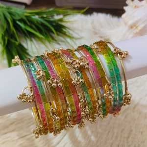 STAR IMPEX 2026 Trendy Multi Color Glass Churi Churiyan Golden Kashmiri Jhumki Shining Ghungroo <b>Bangles</b> Wedding Party Wear EID - Product Image 4