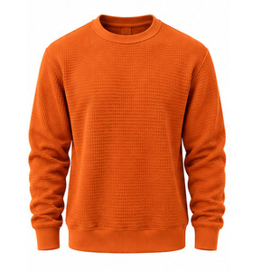 <b>Mens</b> Waffle Knit Sweatshirt Long Sleeve Crewneck Pullover Casual Textured <b>Thermal</b> Top Custom OEM Streetwear Manufacturer Factory - Product Image 1