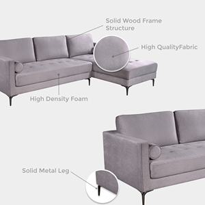 Canapé d'angle en tissu Goodnite ML3741 avec rembourrage en mousse haute densité, design minimaliste, durable, idéal pour appartement - Product Image 2