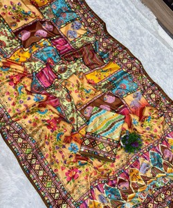 Sari en soie imprimé numérique traditionnel, chemisier non cousu, longueur au sol, séchage rapide, pour femme, idéal pour mariage et fêtes, Inde Pakistan 85371 - Product Image 5