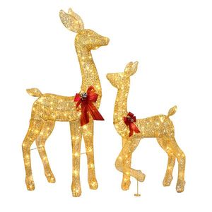 Set di 2 Renne Natalizie Dorate Illuminate per Decorazione Esterna con 210 LED Luce Bianca Calda - Product Image 1