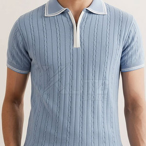 Chemise Homme à Fermeture Éclair Douce au Toucher, Motif Uni, Tissu Tricoté, Design Moderne, Manches Courtes, Idéale pour Tenues Estivales Quotidiennes - Product Image 3