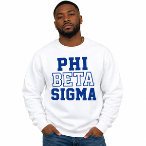 Phi Beta Sigma <b>Men</b> <b>White</b> Crew Neck <b>Sweatshirt</b> with Blue Greek Letter Graphic Long Sleeve Fleece Pullover Casual Fraternity - Product Image 1