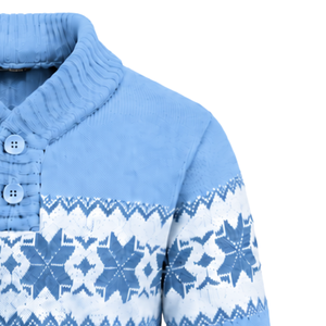 Mens Light Blue Geometric Pattern Button Collar Knit <b>Pullover</b> <b>Sweater</b> Long Sleeve Ribbed Cuff Hem Winter Casual 100% Cotton - Product Image 3