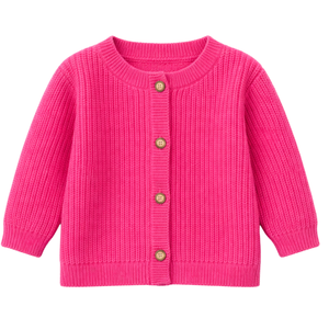 Cárdigan de punto rosa intenso para bebé, suéter de algodón suave de manga larga con botones al frente para recién nacidos, bebés y niñas pequeñas - Product Image 1