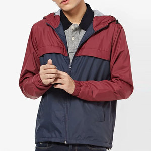 Men's Windproof Hooded Puffer <b>Jacket</b> Color Blocking <b>Red</b> Navy Zipper Front Casual Autumn Wear - Product Image 1