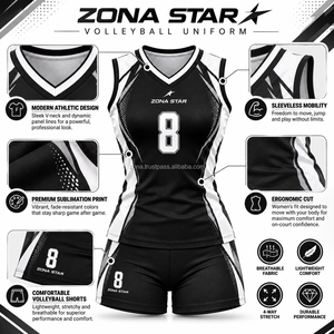Uniformes de Voleibol para Mujer de Alto Rendimiento, Impresión por Sublimación en Blanco y Negro, Transpirables, 100% Poliéster, Reversibles - Product Image 4