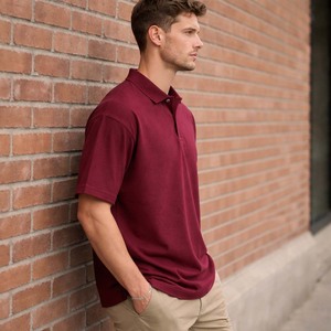 เสื้อเชิ้ตผู้ชายสีแดงเลือดหมู ผ้าถักกันยับ 100% ผ้าฝ้าย แขนสั้น สไตล์ลำลอง พิมพ์ลาย ทรงคลาสสิก - Product Image 6