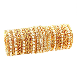 Gold Plated Meenakari <b>Bangles</b> <b>Set</b> Crystal Stone Imitation Pearl 10575603NBL_2.4 Ruby Steel Fine Jewelry for Bridal Occasions - Product Image 2