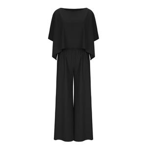 Women's Linen-Blend Simple Relaxed Fit Two-Piece Set V-neck Dolman Sleeve <b>Top</b> Matching Wide Leg Pants Relaxed Outfit Beach Wear - Product Image 3