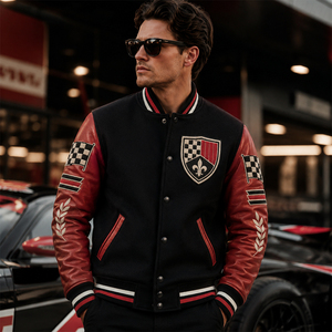 Custom <b>Men</b> Varsity <b>Jacket</b> High Quality <b>Wool</b> Body Genuine Leather Sleeve Embroidery Patch Unisex Racing Letterman <b>Jacket</b> - Product Image 4