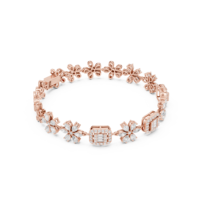 Bracelet de luxe en or rose 18 carats avec diamants de laboratoire, motif floral, diamants taille émeraude et marquise, design à maillons floraux, cadeau