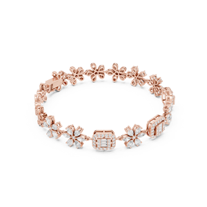 Pulsera de lujo con diamantes cultivados en laboratorio de oro rosa de 18k, diseño floral con diamantes de corte esmeralda y marquesa, brazalete con diseño de flor, regalo. - Product Image 4