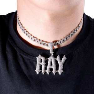 Custom <b>Iced</b> <b>Out</b> Letter Pendant Necklace Moissanite Cuban <b>Chain</b> Rhodium Plated 925 Silver Hip Hop Jewelry - Product Image 2